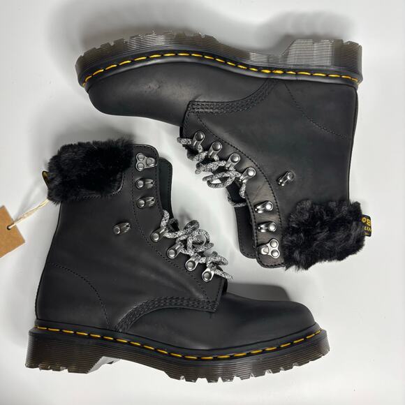 Dr. Martens 1460 Serena Collar Faux Fur Lined Leather Combat Boots in Black - Picture 6 of 8